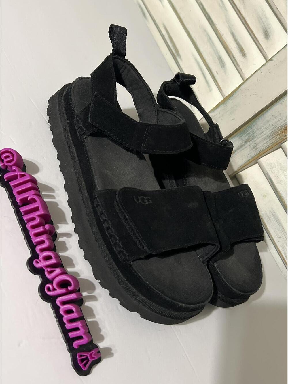 UGG Goldenstar Black Suede Platform Sandals 9 - Picture 3 of 7